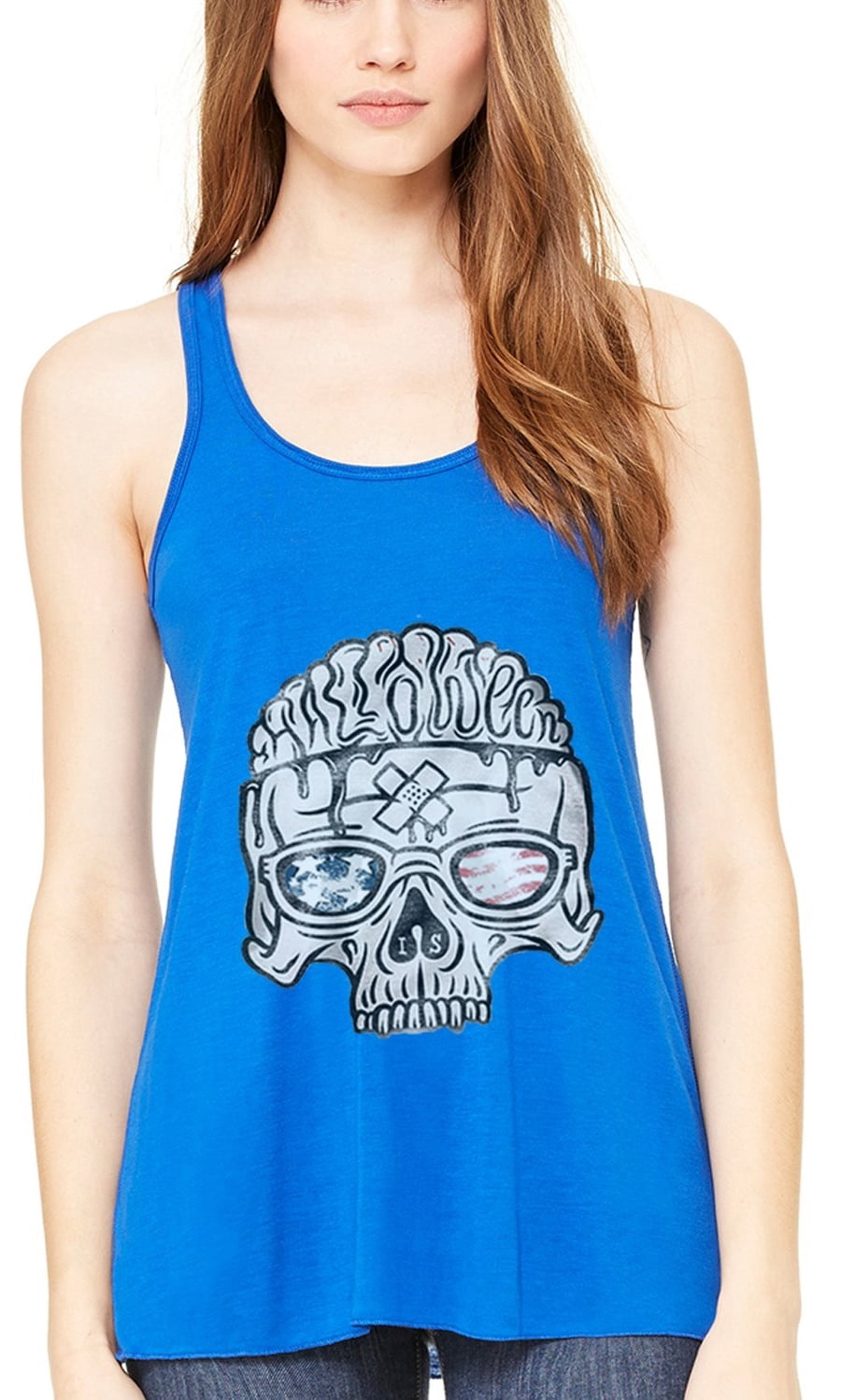 Women's US Skull Printed Flowy Racerback Tank Top