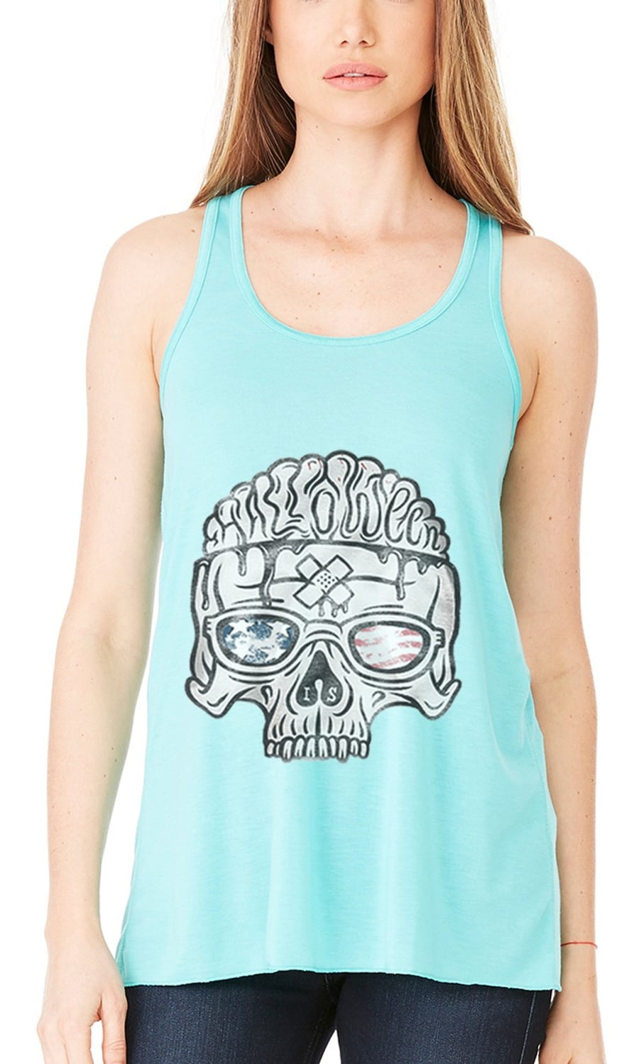 Women's US Skull Printed Flowy Racerback Tank Top