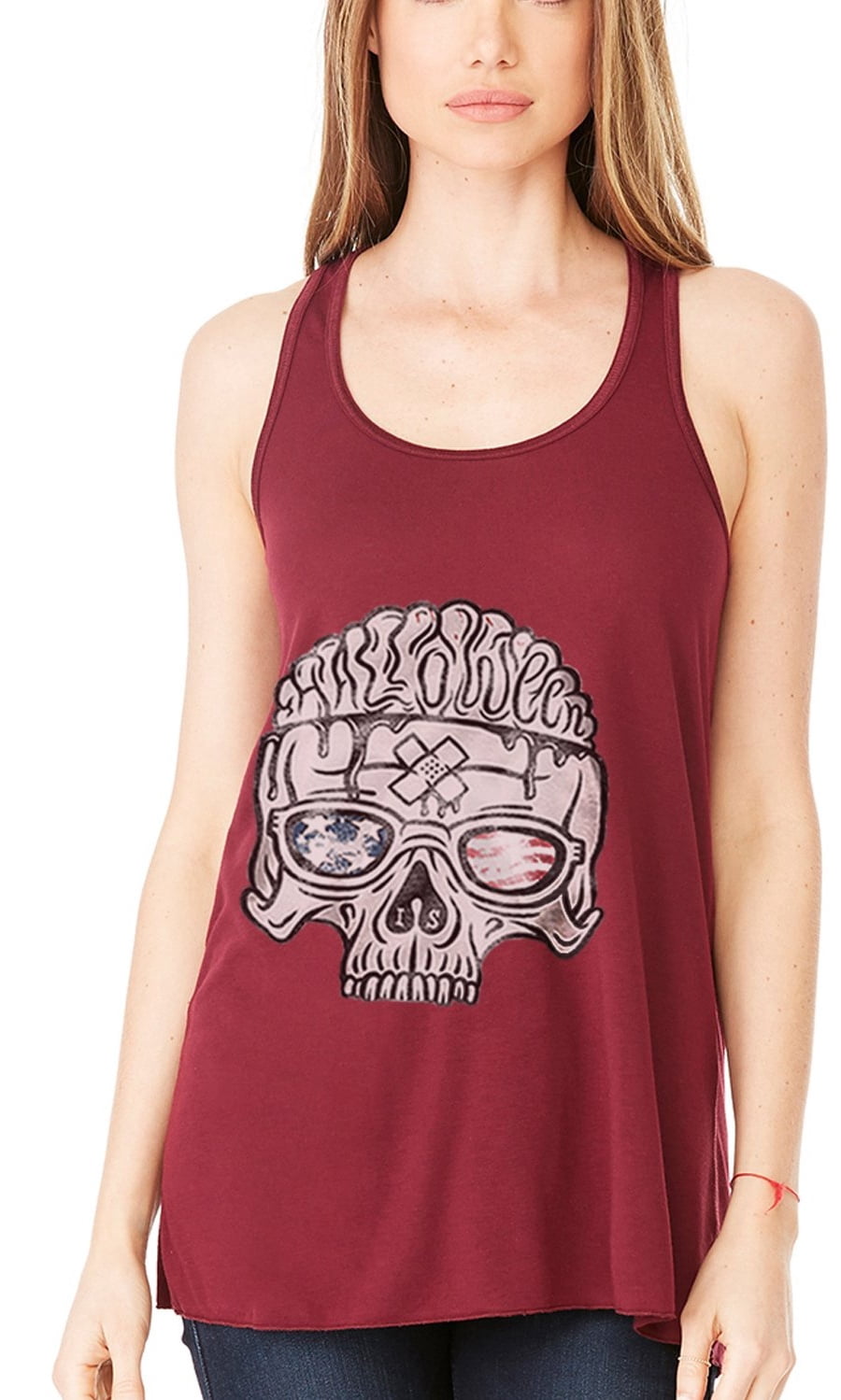 Women's US Skull Printed Flowy Racerback Tank Top