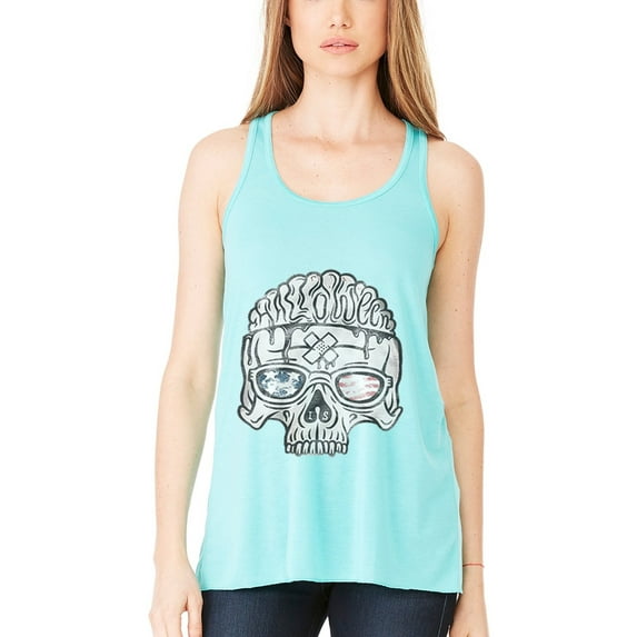 Women's US Skull Printed Flowy Racerback Tank Top