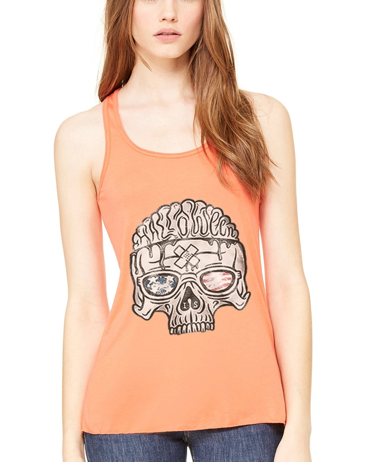 Women's US Skull Printed Flowy Racerback Tank Top
