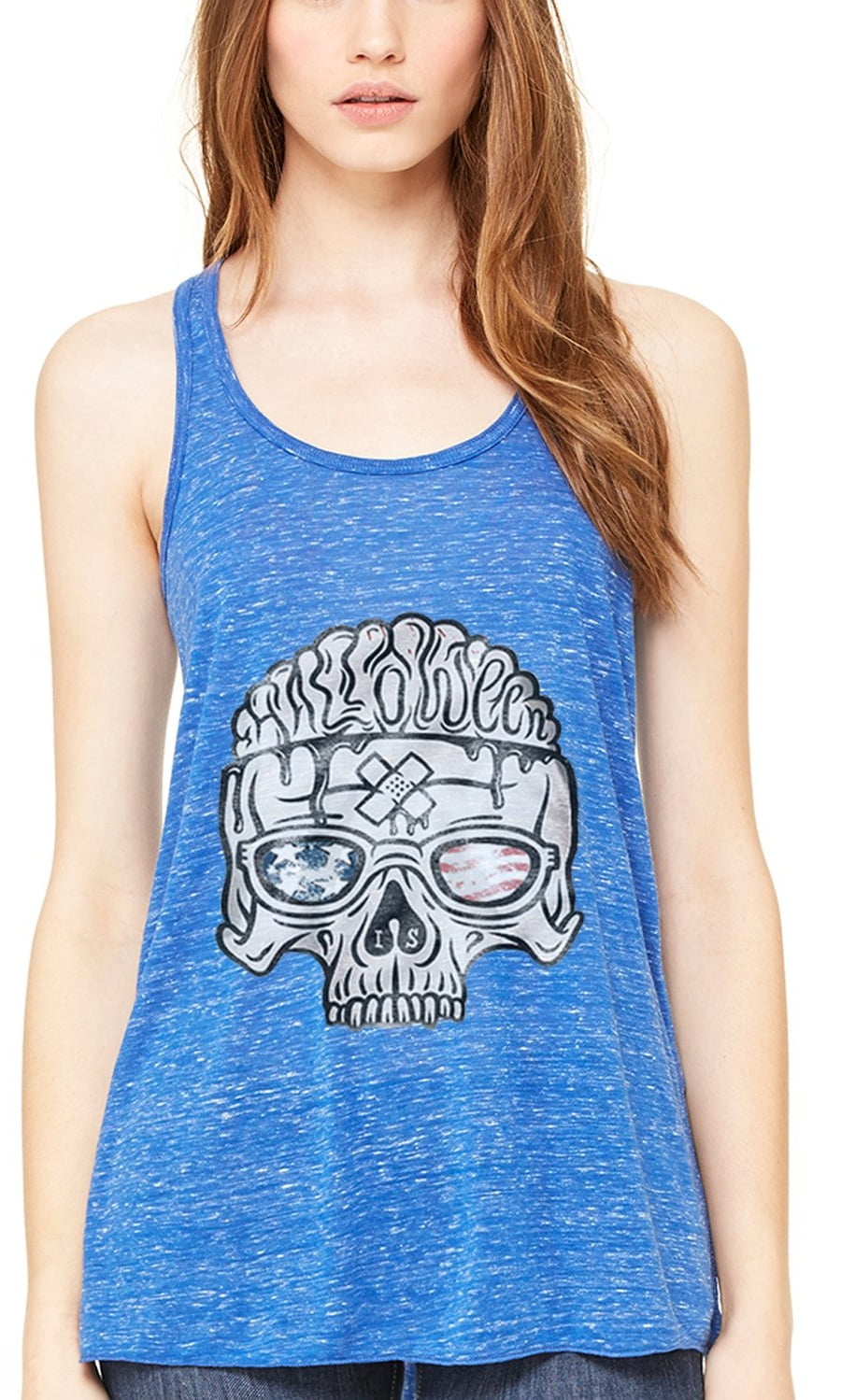 Women's US Skull Printed Flowy Racerback Tank Top