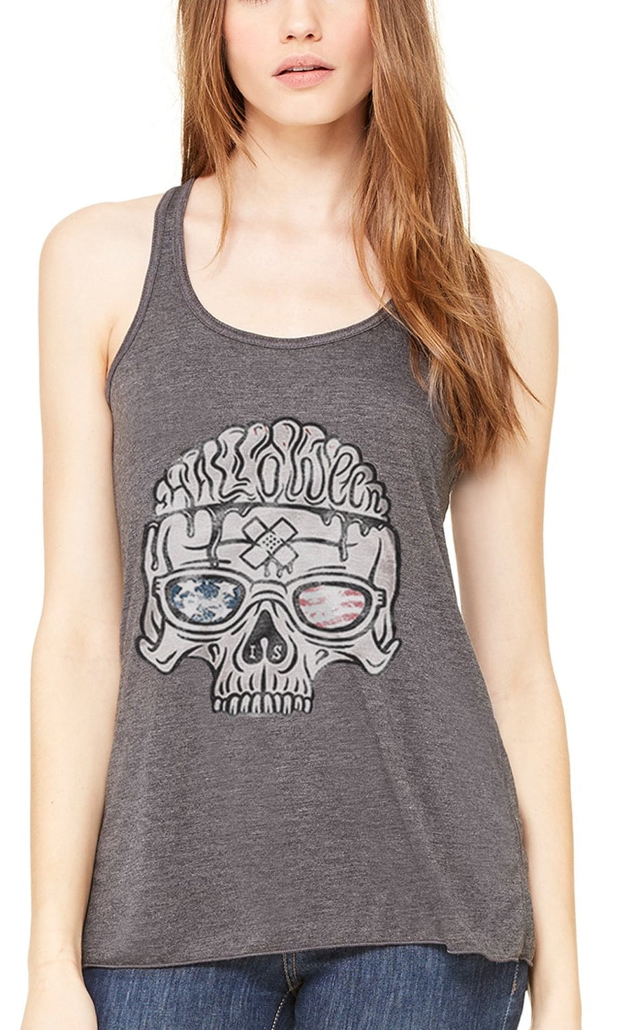 Women's US Skull Printed Flowy Racerback Tank Top