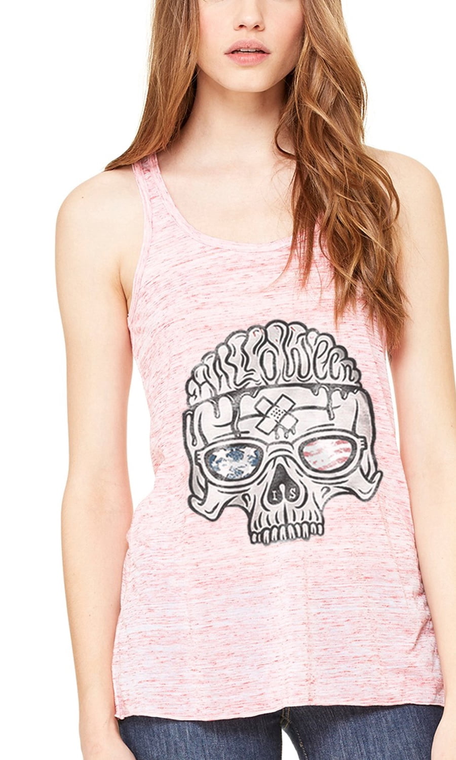 Women's US Skull Printed Flowy Racerback Tank Top