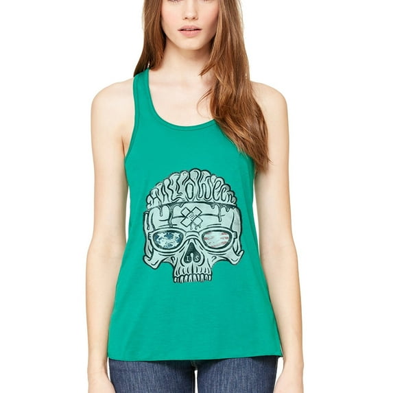 Women's US Skull Printed Flowy Racerback Tank Top
