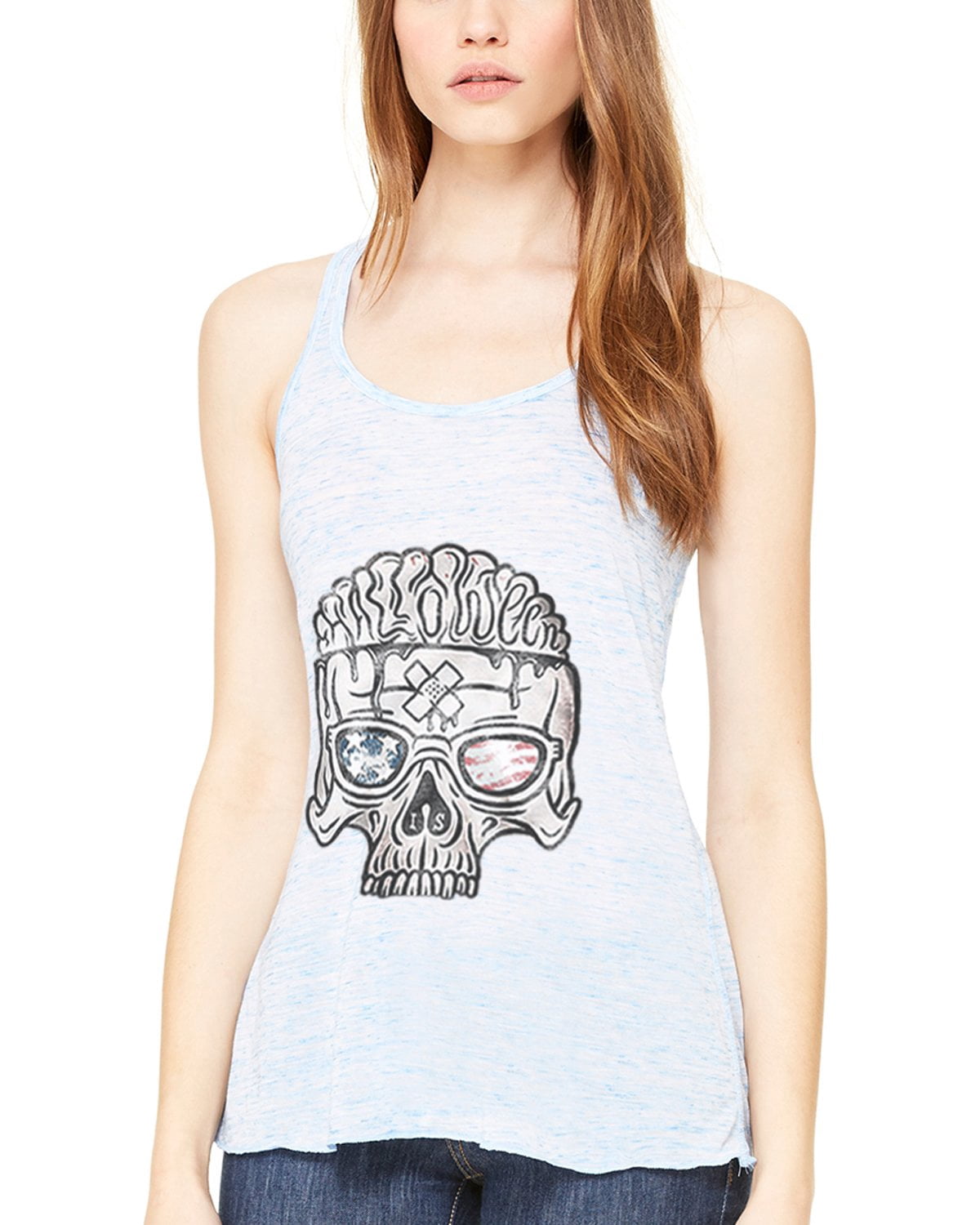 Women's US Skull Printed Flowy Racerback Tank Top