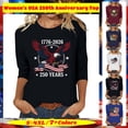 thumbnail image 1 of Women's USA 250th Anniversary Printed 3/4 Sleeve T-Shirt, Casual Round Neck Pullover Blouse, Patriotic Summer Spring Fashion Top, Soft Lightweight Shirt, Size S-4XL, 1 of 7