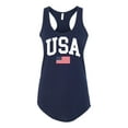thumbnail image 1 of Women's USA American Flag Patriotic Fourth of July Independence Day Racerback Tank Top Graphic Tee-Navy-small, 1 of 4