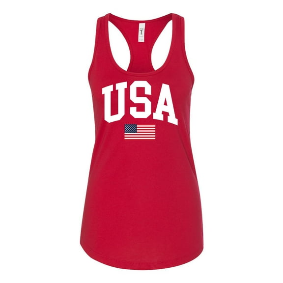 Women's USA American Flag Patriotic Fourth of July Independence Day Racerback Tank Top Graphic Tee-Red-small