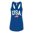 thumbnail image 1 of Women's USA American Flag Patriotic Fourth of July Independence Day Racerback Tank Top Graphic Tee-Royal-large, 1 of 4