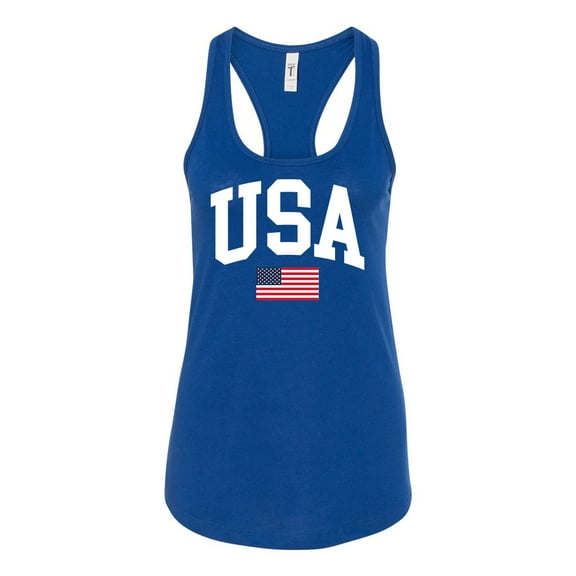 Women's USA American Flag Patriotic Fourth of July Independence Day Racerback Tank Top Graphic Tee-Royal-large