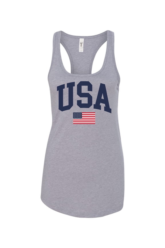 Women's USA American Flag Patriotic Fourth of July Independence Day Racerback Tank Top Graphic Tee-Sports Grey-xl