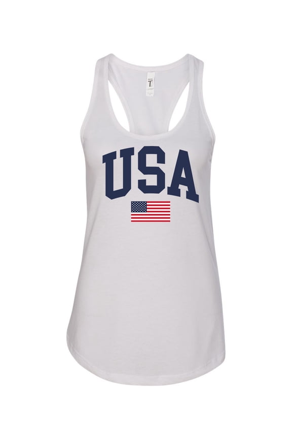 Women's USA American Flag Patriotic Fourth of July Independence Day Racerback Tank Top Graphic Tee-White-xl