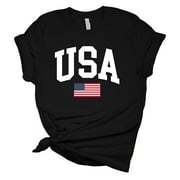 Women's USA American Flag Patriotic Fourth of July Independence Day Short Sleeve T-shirt Graphic Tee Graphic Tee-Black-large