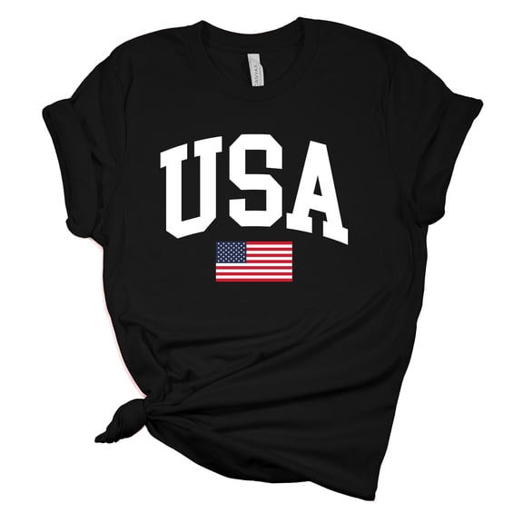 Women's USA American Flag Patriotic Fourth of July Independence Day Short Sleeve T-shirt Graphic Tee Graphic Tee-Black-medium