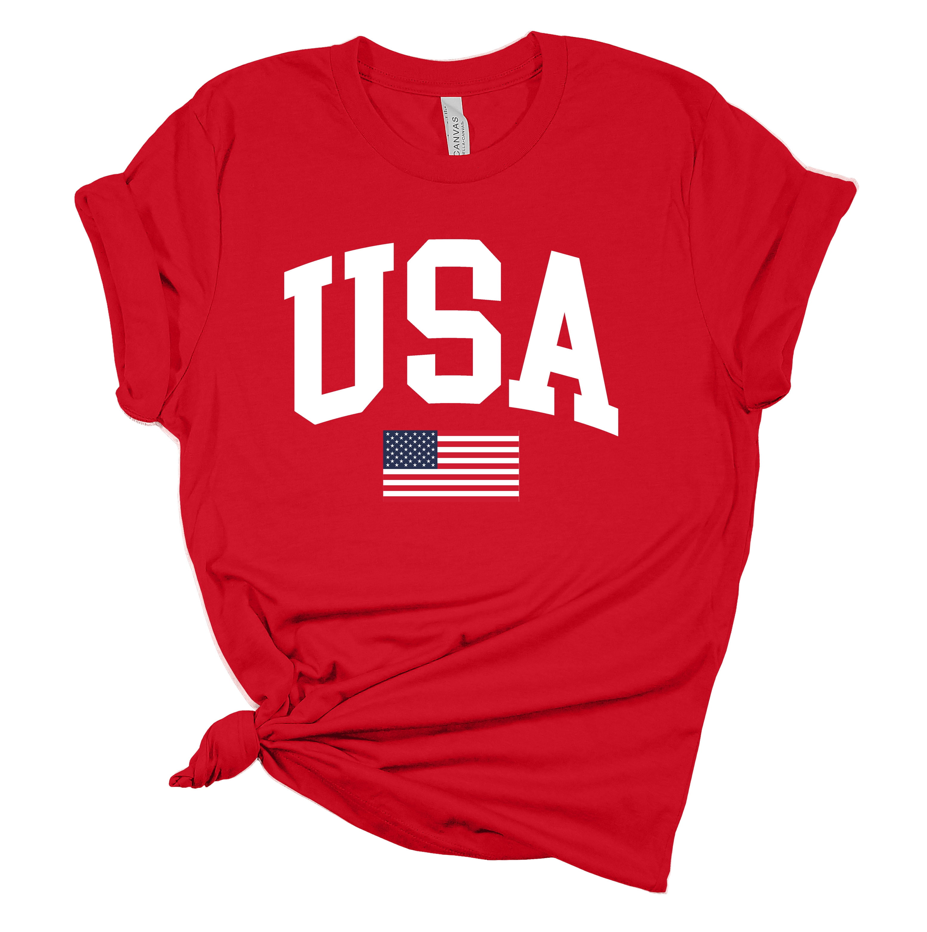 Women's USA American Flag Patriotic Fourth of July Independence Day Short Sleeve T-shirt Graphic Tee Graphic Tee-Red-medium