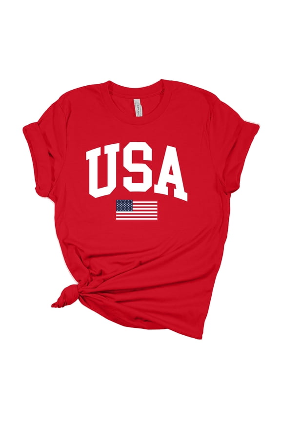 Women's USA American Flag Patriotic Fourth of July Independence Day Short Sleeve T-shirt Graphic Tee Graphic Tee-Red-small