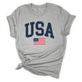 thumbnail image 1 of Women's USA American Flag Patriotic Fourth of July Independence Day Short Sleeve T-shirt Graphic Tee Graphic Tee-Sports Grey-large, 1 of 4