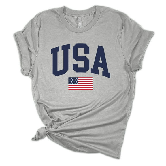 Women's USA American Flag Patriotic Fourth of July Independence Day Short Sleeve T-shirt Graphic Tee Graphic Tee-Sports Grey-small