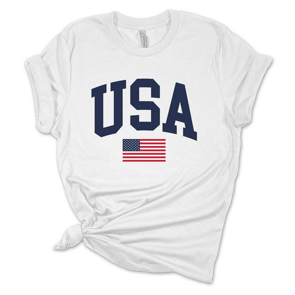 Women's USA American Flag Patriotic Fourth of July Independence Day Short Sleeve T-shirt Graphic Tee Graphic Tee-White-large