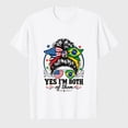 thumbnail image 1 of Women’s USA Brazil Flag Messy Bun Graphic T-Shirt, Patriotic Bow Print Short Sleeve Casual Summer Tee, 1 of 8