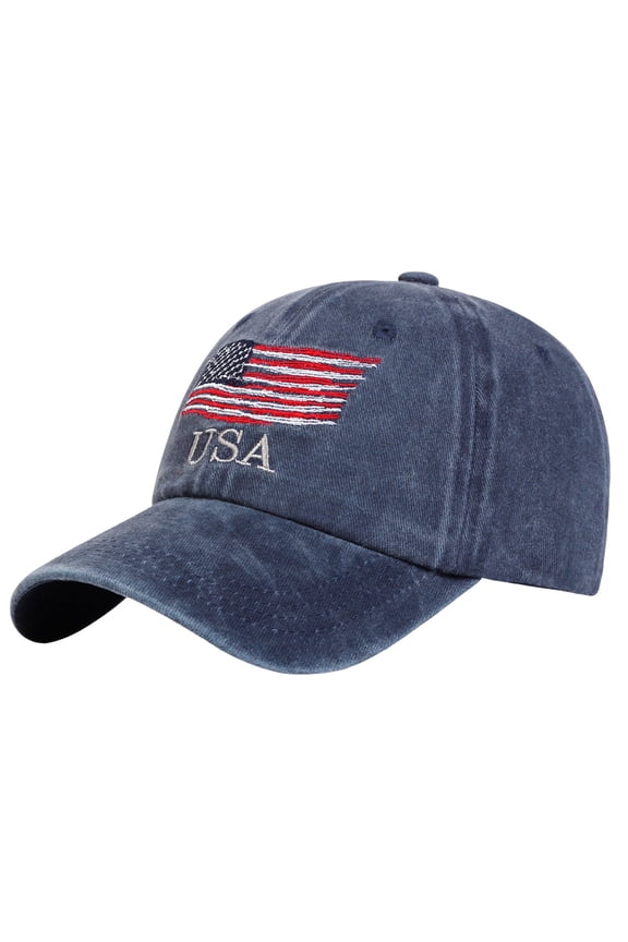 Women's USA Flag Embroidered Baseball Cap, Washed Distressed Vintage Adjustable Sun Hat, Retro Fashion Trucker Cap for Patriotic Events, Outdoor Wear, and Daily Casual Style - Navy