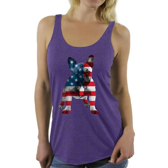 Women's USA Flag French Bulldog Cute Graphic Racerback Tank Tops 4th Of July Party Pet Lover