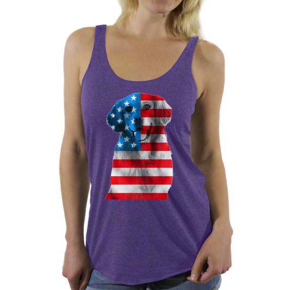 Women's USA Flag Golden Retriever Graphic Racerback Tank Tops Independence Day Gift