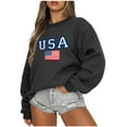 thumbnail image 1 of Women's USA Flag Print Crewneck Oversized Sweatshirt Long Sleeve Sweater Cropped Loose Jumper Pullover Tops S-3XL (X-Large, Black), 1 of 4