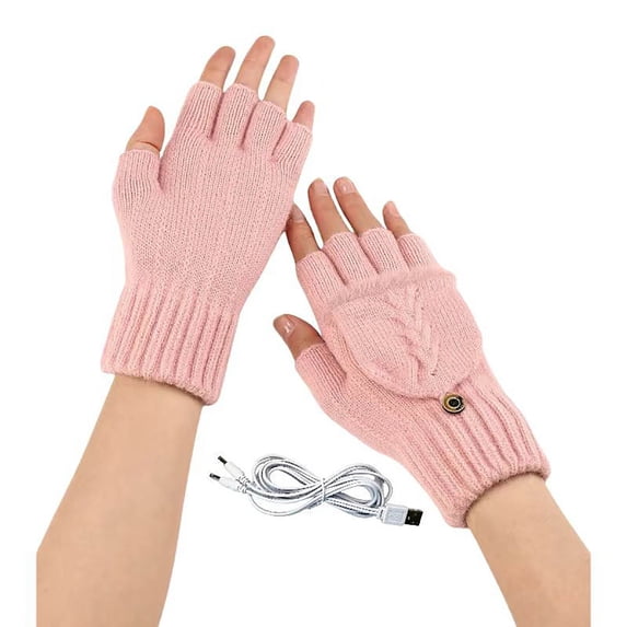 Women's USB Heated Gloves, Half-Finger Design with Touch Screen Fingertips, Acrylic Knitted Winter Gloves for Typing and Cold Weather Comfort