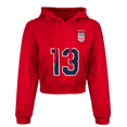 thumbnail image 1 of Women's USWNT Cropped Hoodie, Alex Morgan #13, Red (L), 1 of 5