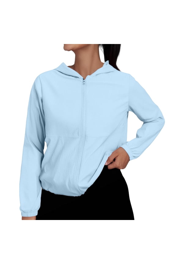 Women's UV Protection Rain Jacket Hooded Windproof Outerwear with Ventilated Zipper for Outdoor Activities