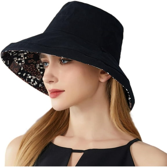 Women's UV Protection Wide Brim Sun Hat Packable Reversible Bucket Summer Beach Cap