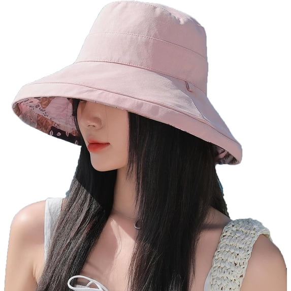 Women's UV Protection Wide Brim Sun Hat Packable Reversible Bucket Summer Beach Cap