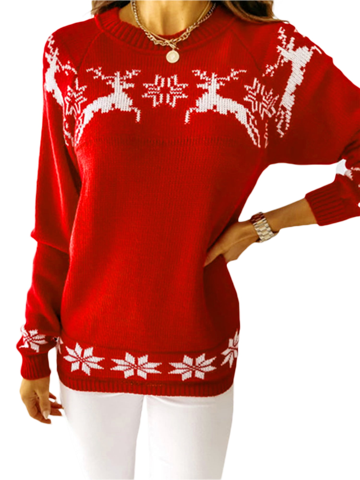 Women's Ugly Christmas Round Neck Turtleneck Sweaters Long Sleeve Elk ...
