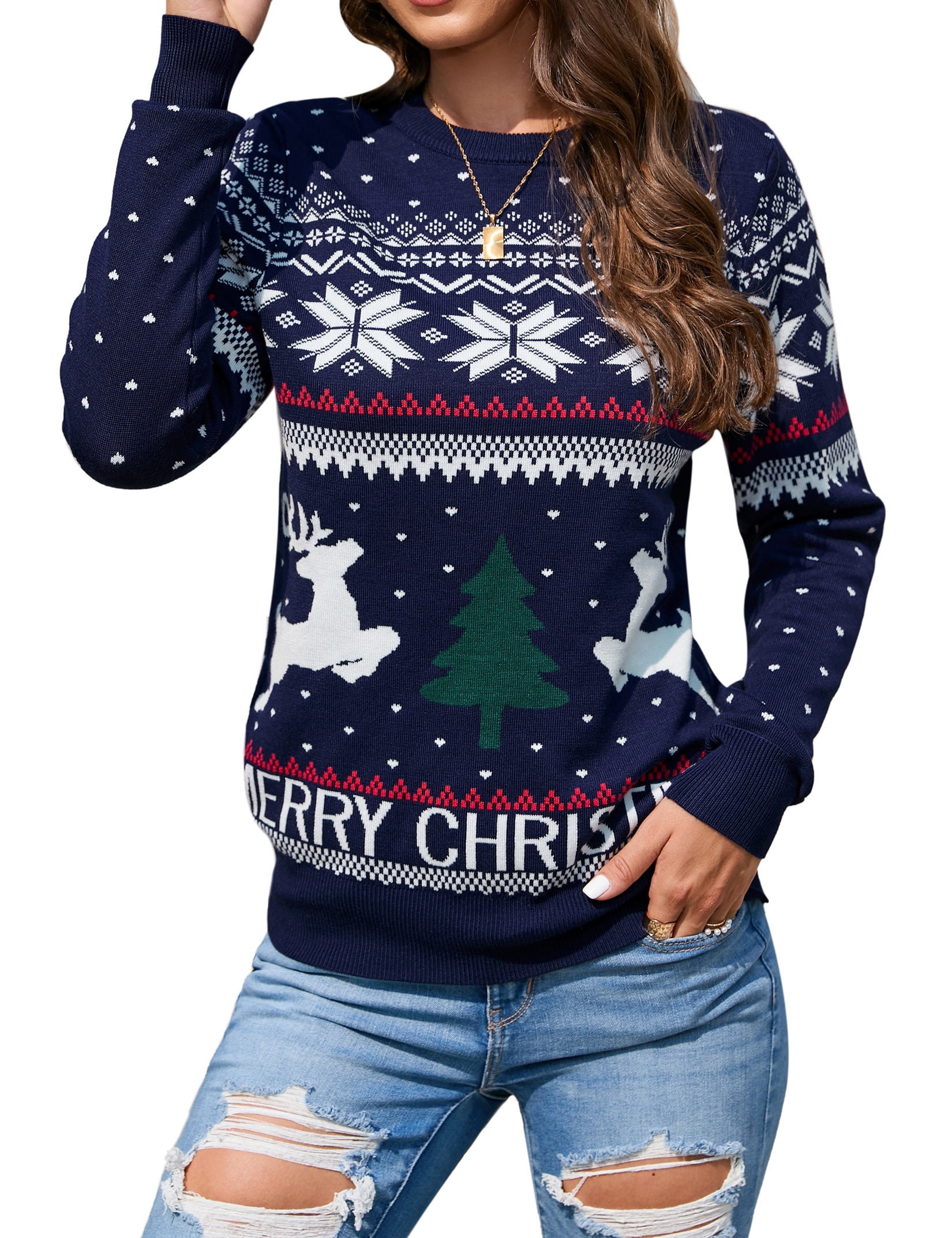Women's Ugly Christmas Sweater Pullover Sweater Jumper Ribbed Knit Knitted Animal Crew Neck Stylish