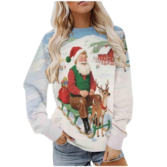 Women's Ugly Christmas Sweatshirt Funny Xmas Tree Graphic Long Sleeve Round Neck Loose Holiday Pullover Shirt