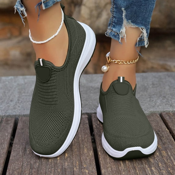 Women's Ultra-Lightweight Knit Slip-On Walking Shoes, Breathable All-Day Comfort Casual Sneakers