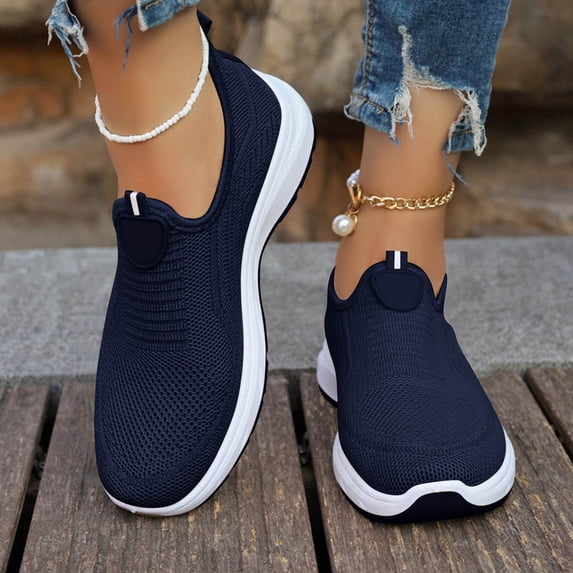 Women's Ultra-Lightweight Knit Slip-On Walking Shoes, Breathable All-Day Comfort Casual Sneakers