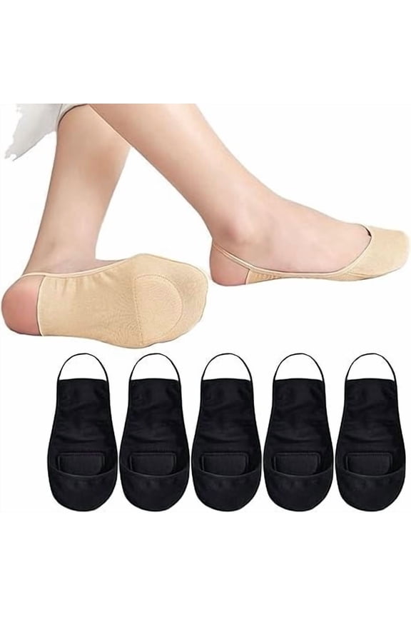 Women's Ultra Low Cut No Show Socks with Half Foot Cushion & Non-Slip Palm, Liner Socks for Open Back Shoes, Ballet Flats & Loafers(RL Black 5 Pair)