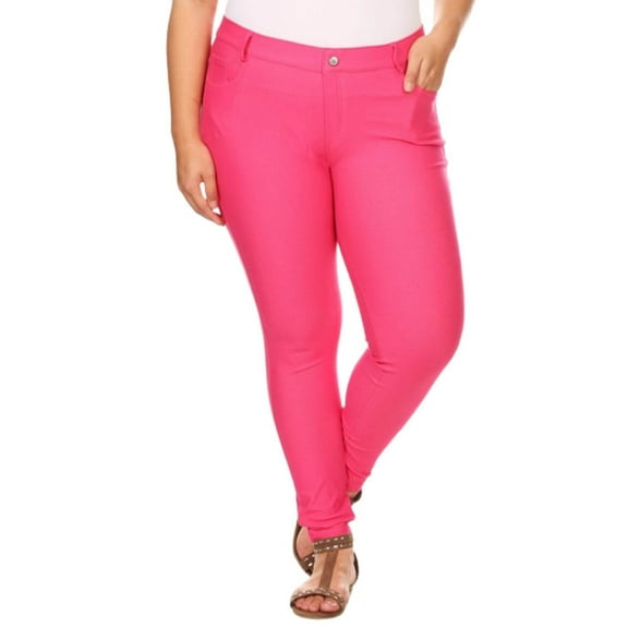 Women's Ultra Stretchy Classic 5 Pocket Jeggings, Full Length, Fuchsia, 2XL