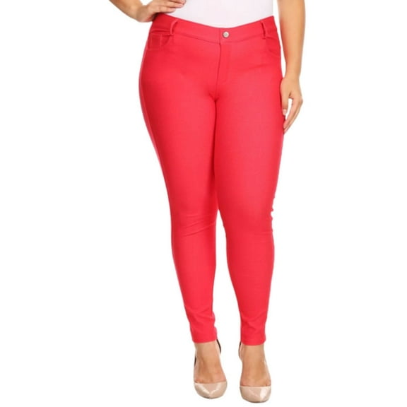 Women's Ultra Stretchy Classic 5 Pocket Jeggings, Full Length, Red, XL