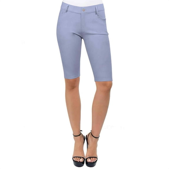 COUVER Women Ultra Stretchy Classic 5 Pocket Jeggings Bermuda Shorts Slate Grey 2XL