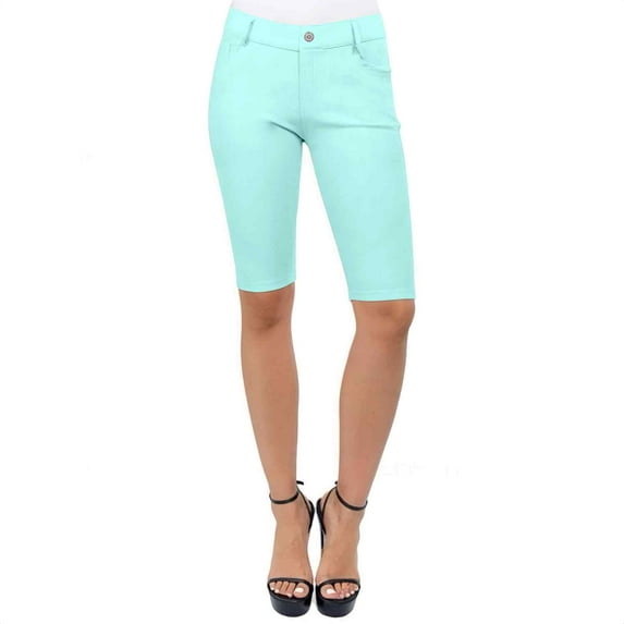 COUVER Women Ultra Stretchy Classic 5 Pocket Jeggings Bermuda Shorts Turquoise S