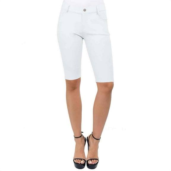 COUVER Women Ultra Stretchy Classic 5 Pocket Jeggings Bermuda Shorts White L