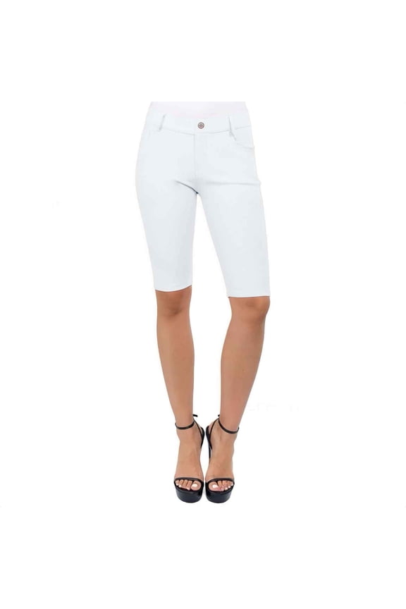 Women Ultra Stretchy Classic 5 Pocket Jeggings Bermuda Shorts White L