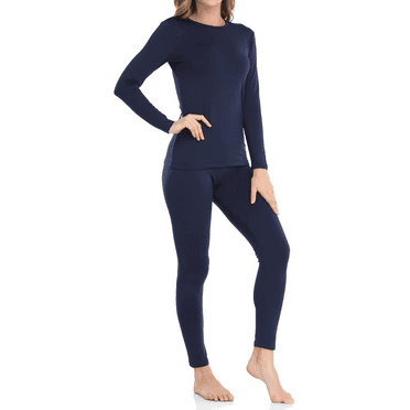 Women's Ultra-Soft Micro-Fleece Lined Thermal Base Layer Top & Legging Set, Dark Blue, Medium