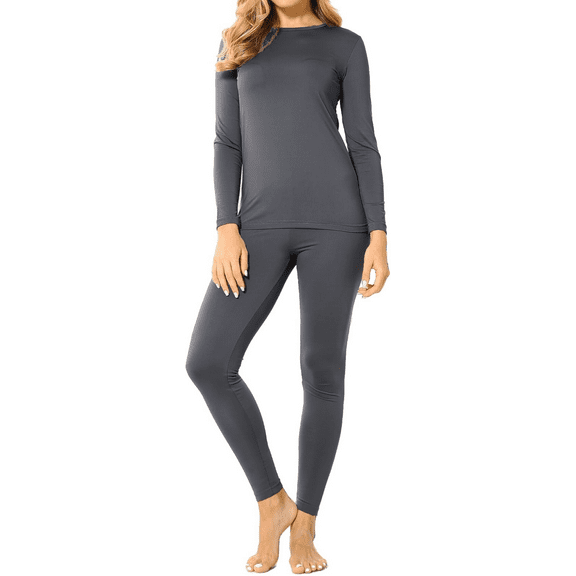 Women's Ultra-Soft Micro-Fleece Lined Thermal Base Layer Top & Legging Set, Dark Gray, 2XL