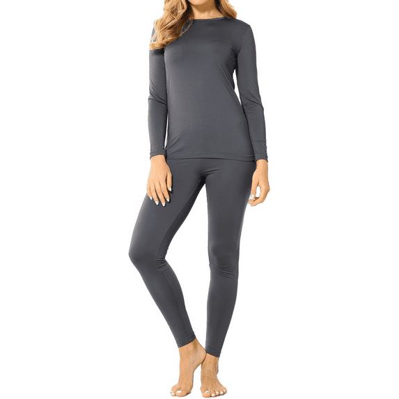Women's Ultra-Soft Micro-Fleece Lined Thermal Base Layer Top & Legging Set, Dark Gray, 2XL