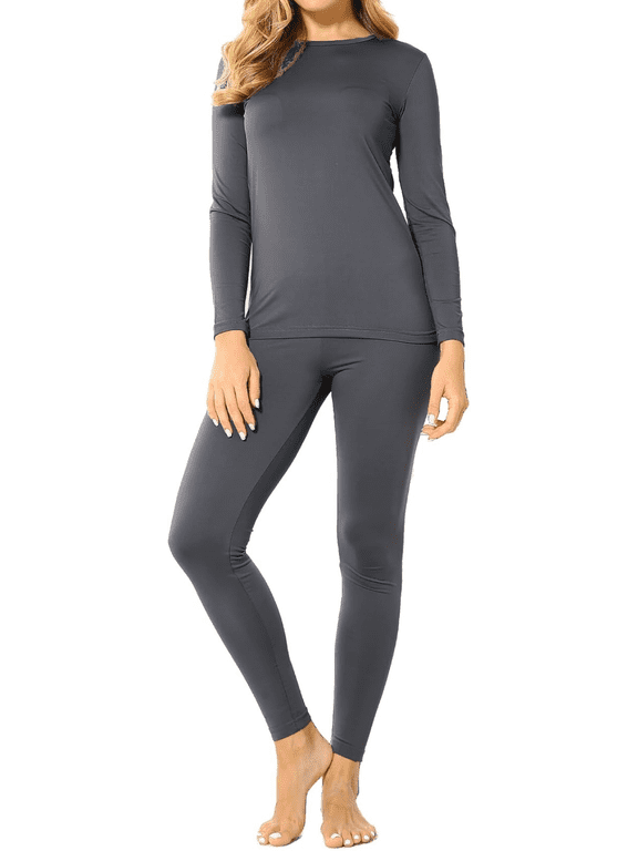 Women's Ultra-Soft Micro-Fleece Lined Thermal Base Layer Top & Legging Set, Dark Gray, XL